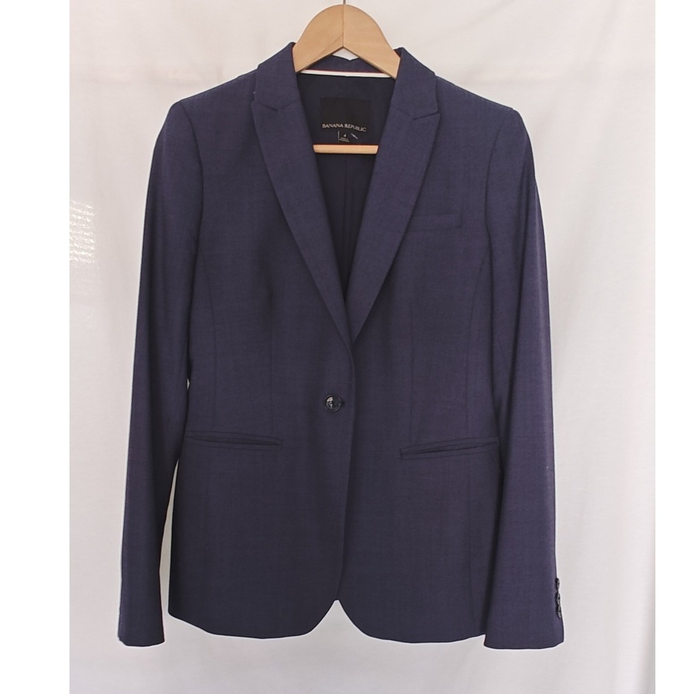 Banana Republic Blazer Navy Blue Wool Blend Single Button Size 4 379608-00